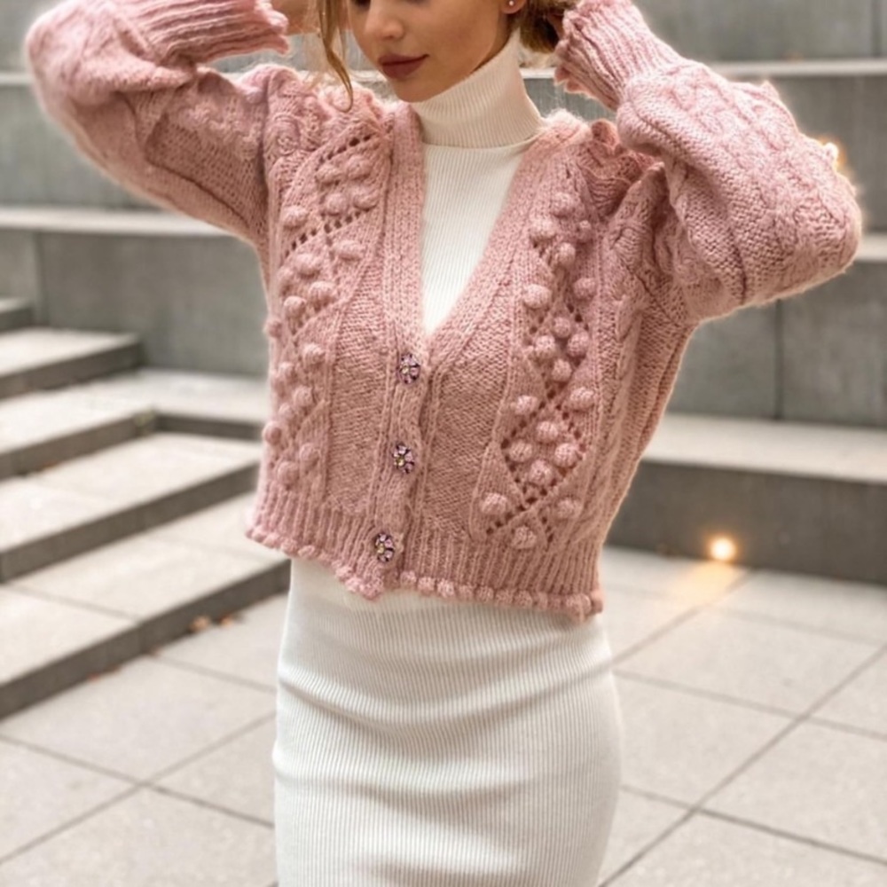 Zara KNIT CARDIGAN WITH GEM BUTTON